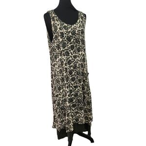 Vintage Serendipity Layered Dress S M Green Ivory Floral Long Sleeveless